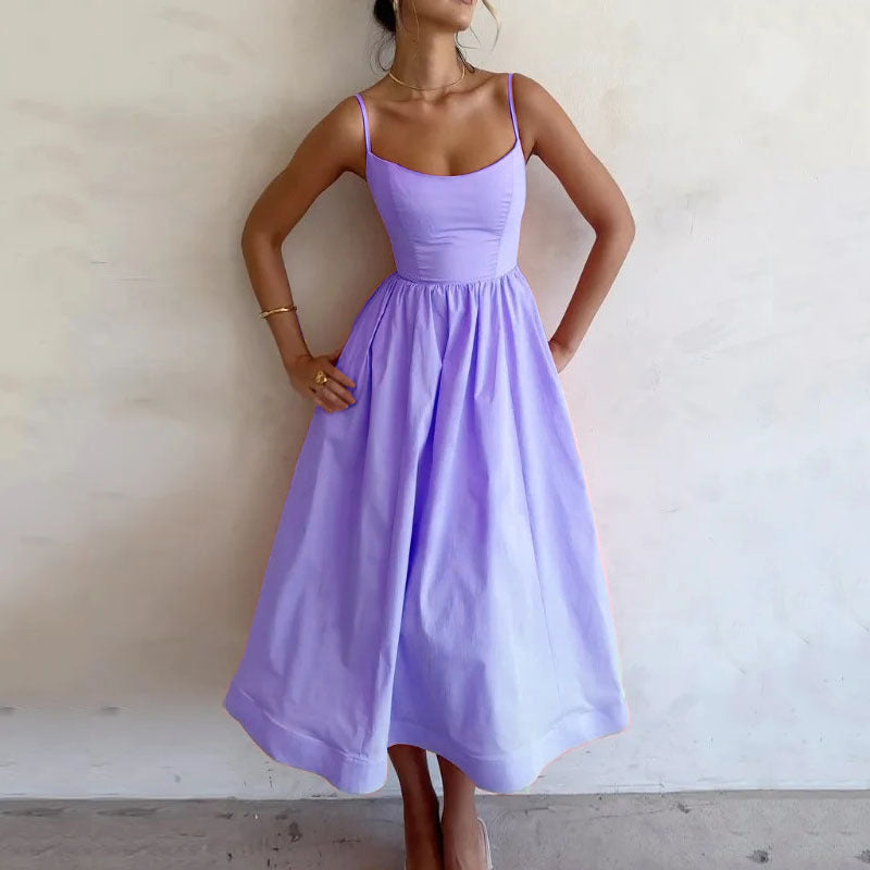 Maison Vivant Solid Color Sweet Sexy Suspender Dress