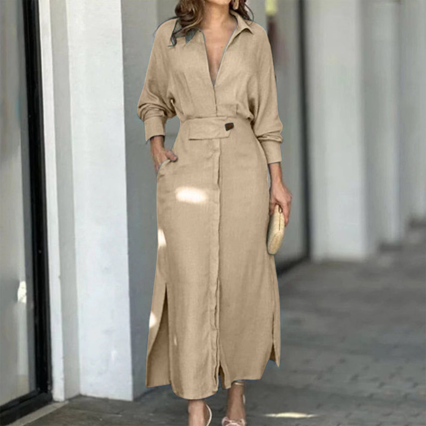 Maison Vivant V-neck Long Sleeve Lapel Long Dress