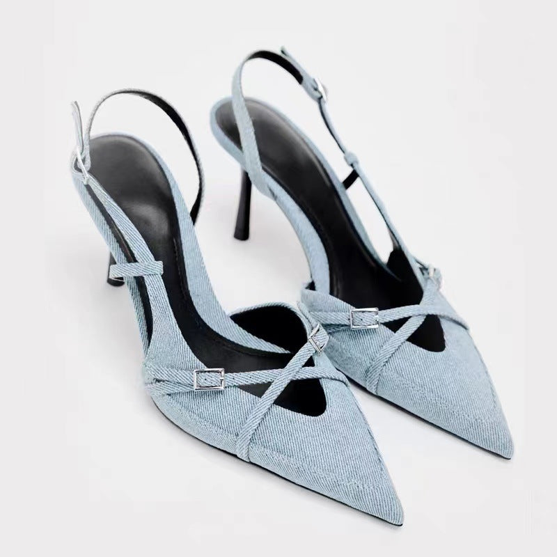 Cynthia Cross Buckle Pointed High Heel Sandals