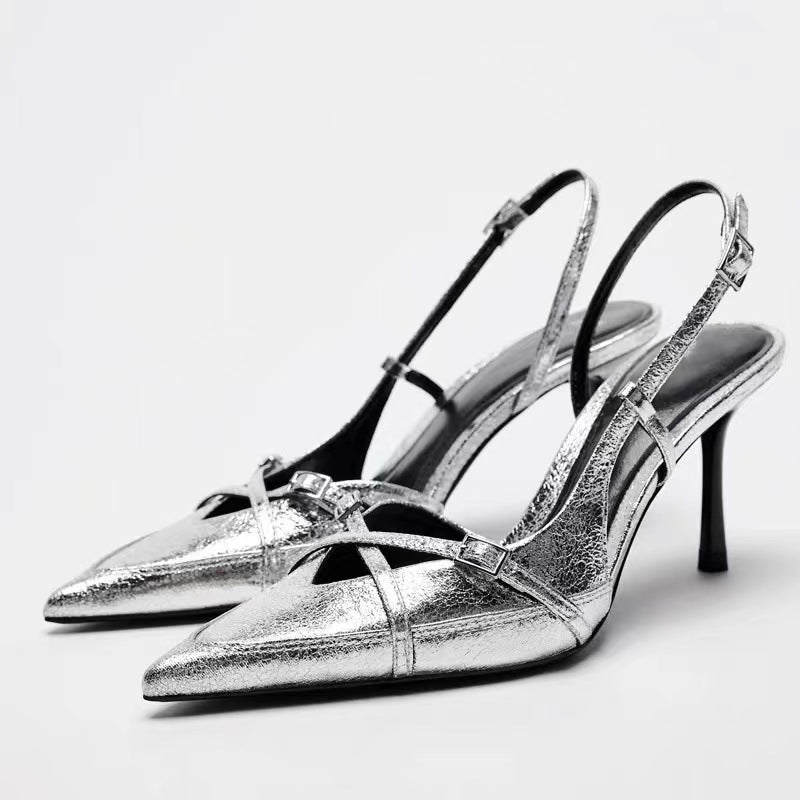 Cynthia Cross Buckle Pointed High Heel Sandals
