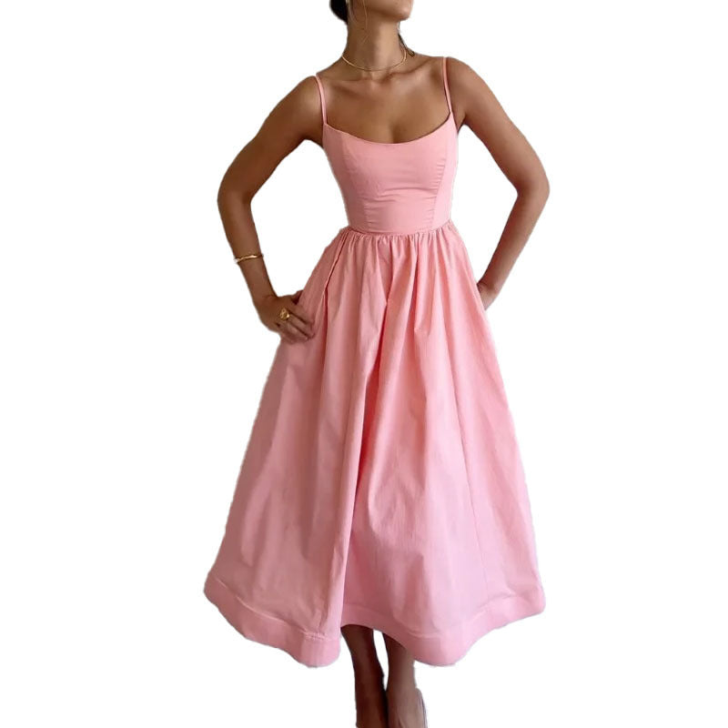 Maison Vivant Solid Color Sweet Sexy Suspender Dress