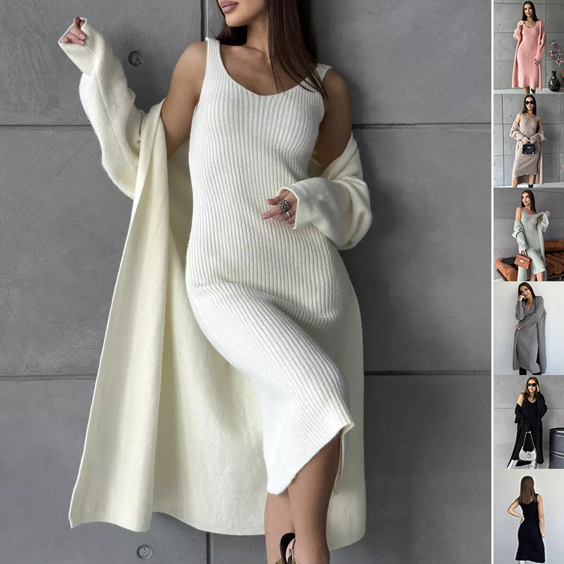 Maison Vivant 2pcs Knitted Sleeveless Dress And Loose Cardigan