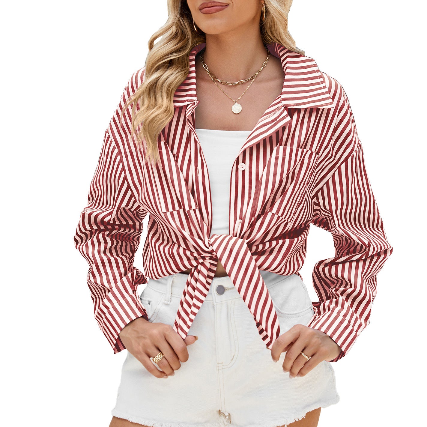 Maison Vivant Striped Long Sleeve Button Shirt With Pockets