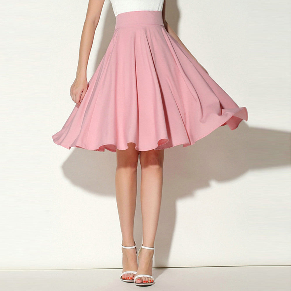 Solid Flared Knee Length Pleated Midi Skirt