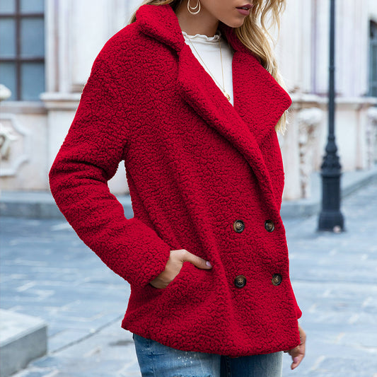 Red Loose Lapel Fluffy Button Jacket (12 color options)