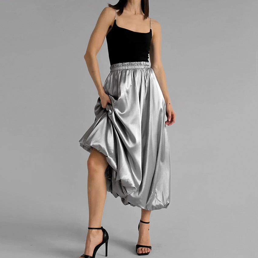 Silver Bud High Waist A- Line Skirt