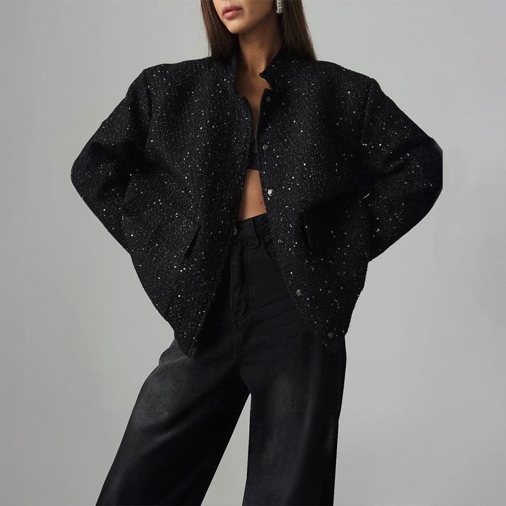 Silk Sequin Jacket Stand Collar