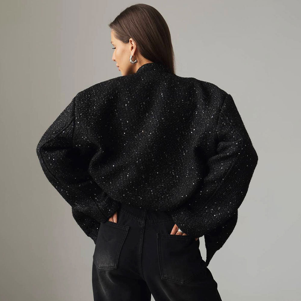 Silk Sequin Jacket Stand Collar