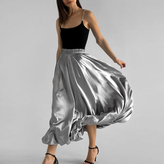 Silver Bud High Waist A- Line Skirt