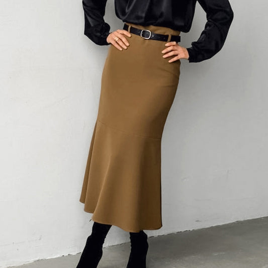 Retro Brown French Fishtail Skirt Temperament Drape