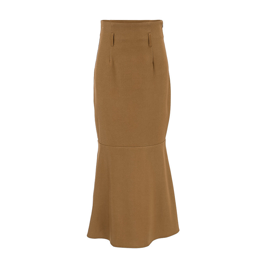 Retro Brown French Fishtail Skirt Temperament Drape