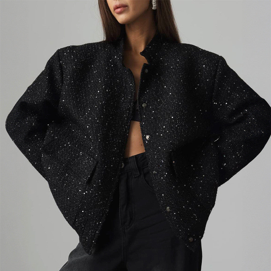 Silk Sequin Jacket Stand Collar