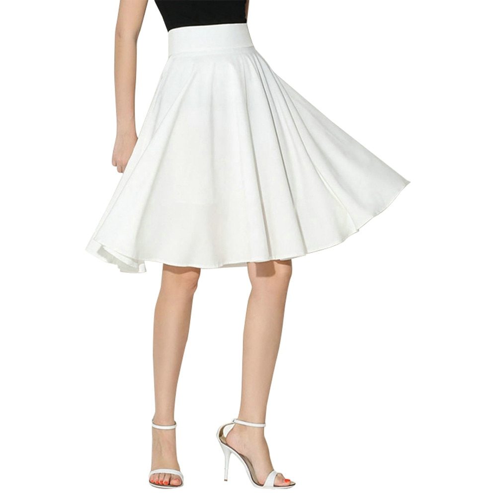 Solid Flared Knee Length Pleated Midi Skirt