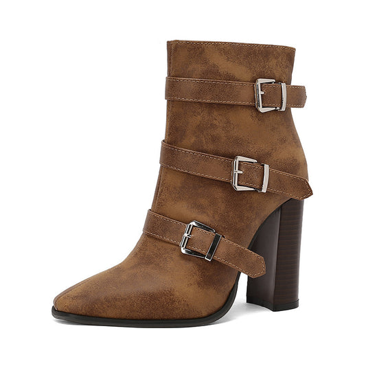 Harper Belt Buckle Booties - Brown