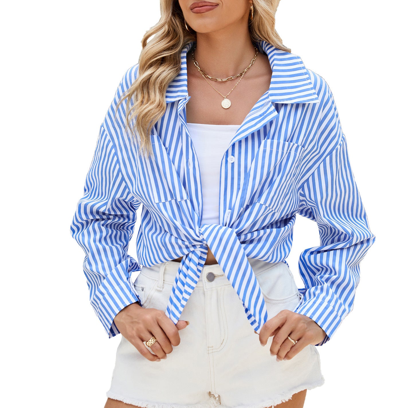 Maison Vivant Striped Long Sleeve Button Shirt With Pockets