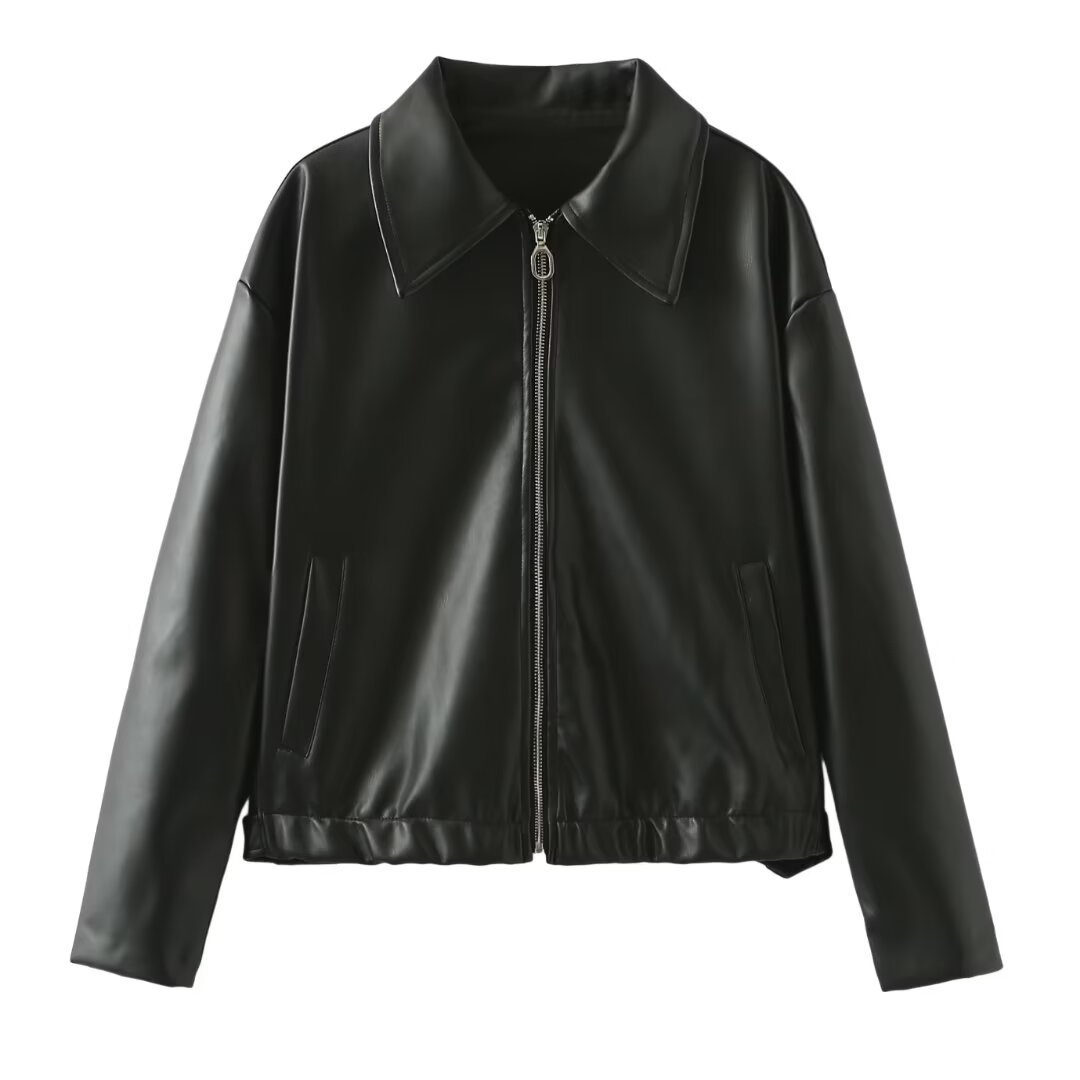 Lapel Zipper Leather Jacket