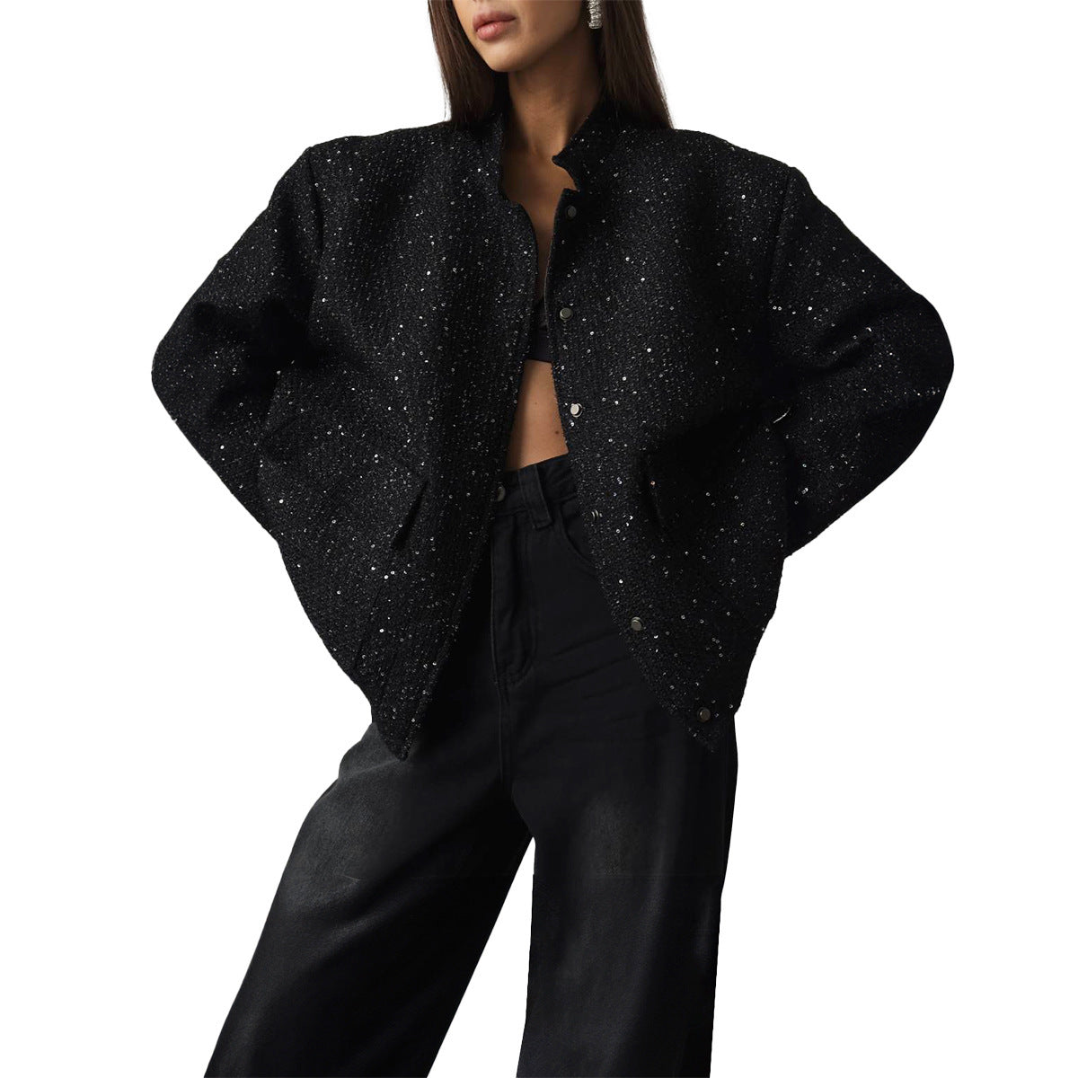 Silk Sequin Jacket Stand Collar