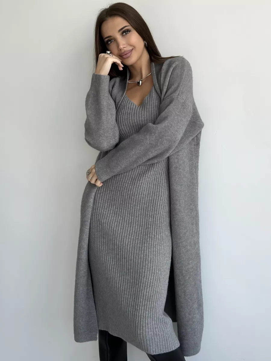 Maison Vivant 2pcs Knitted Sleeveless Dress And Loose Cardigan