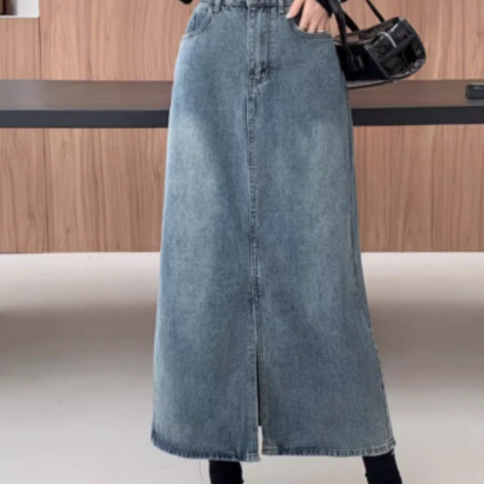 Thin Denim Mid Length Skirt