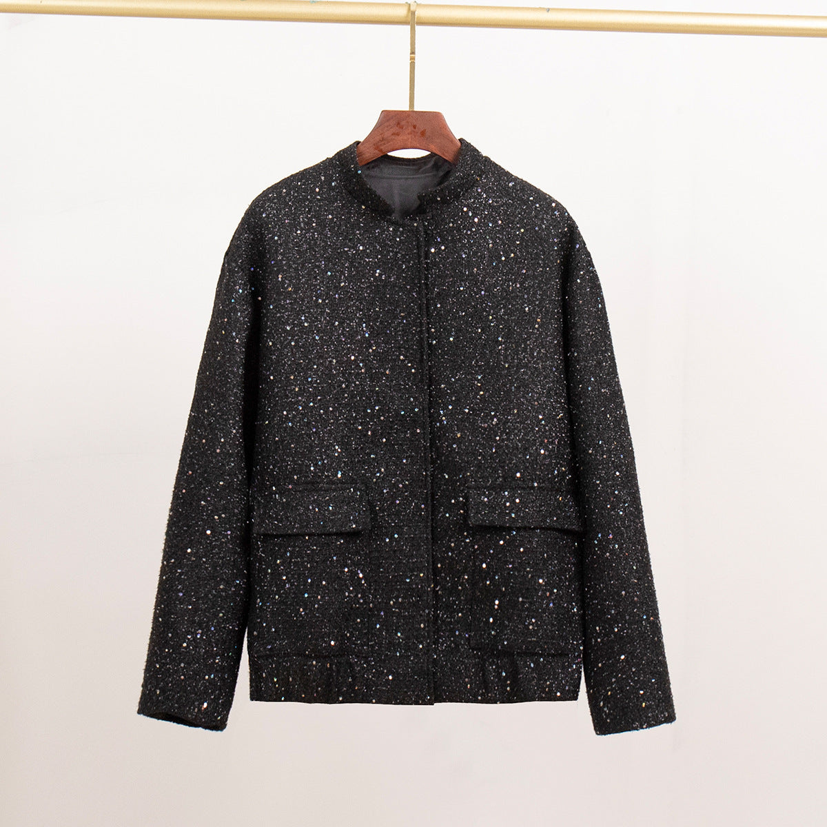 Silk Sequin Jacket Stand Collar