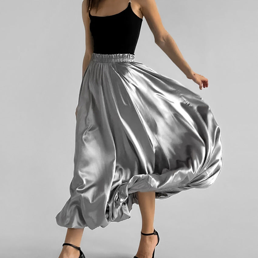 Silver Bud High Waist A- Line Skirt